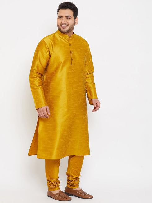 Vastramay Men's Plus Size Mustard Silk Blend Kurta Pyjama Set